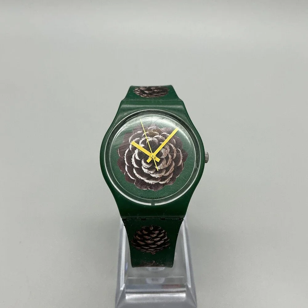 Swatch Pinezone Mens Watch 34mm Green Pinecone Plastic strap New battery